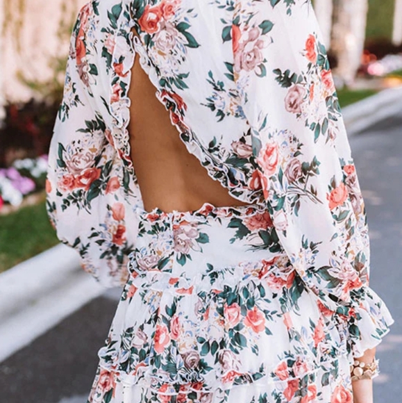 Open Back Floral Ruffle Dress - Picture 2 of 9